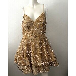 Gold Sequin Fairy Prom Dress 8 Whimsical Dreamy Romantic Ethereal Tiered Formal
